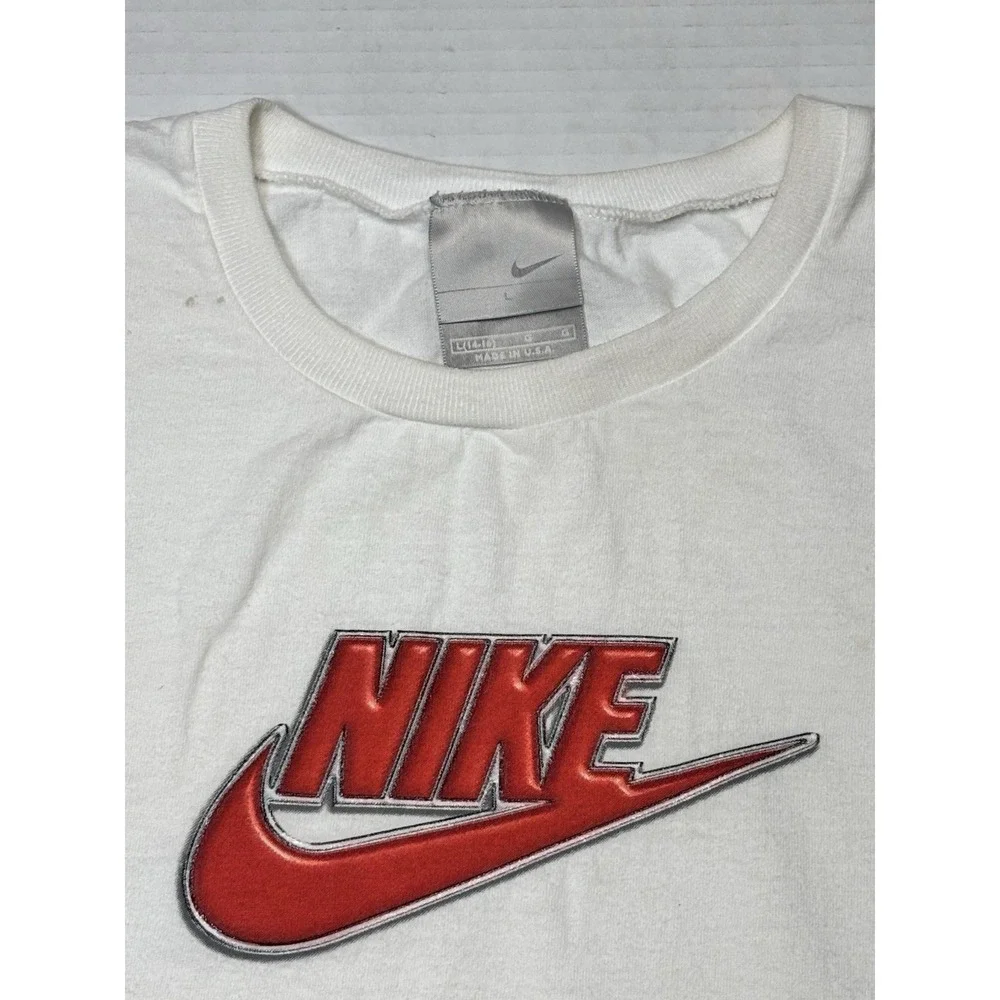Vintage Nike‎ Made USA Youth Sleeveless Shirt White Red Swoosh Logo Y2K